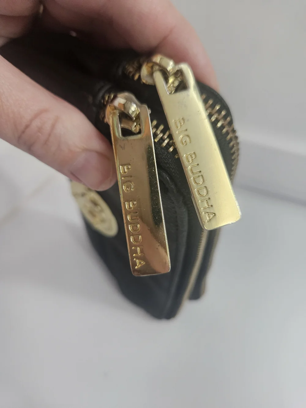 Big Buddha Pebbled Faux Leather Black With Gold Hardware 7.5x4 Wallet